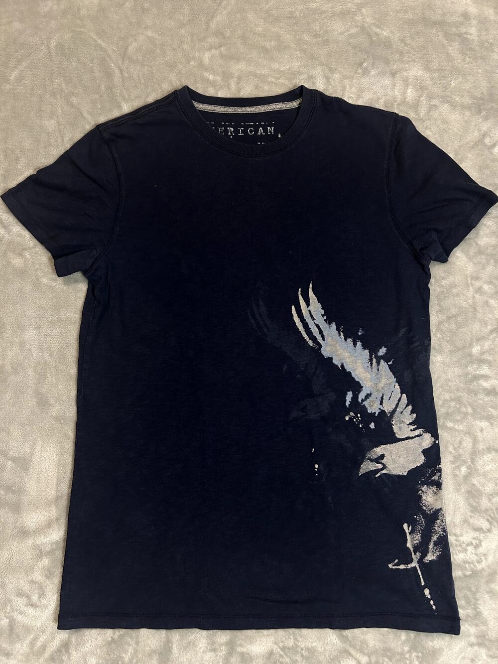 Vintage Mens American Eagle Shirt Y2K Grunge Skater Indie Thrashed Navy Blue